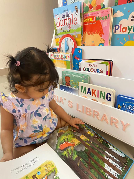 Kids book shelf made accessible for kids. Low height shelf