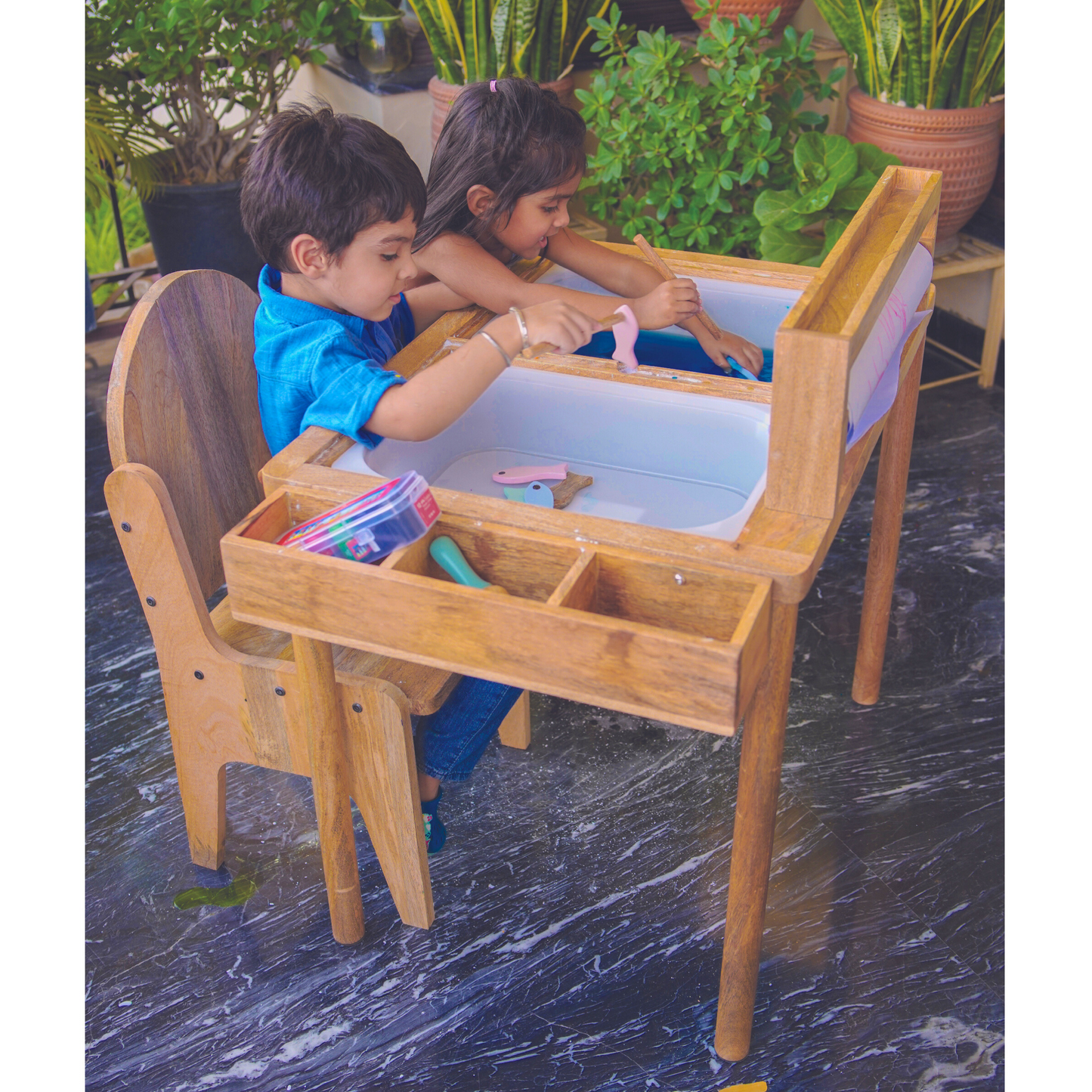 Sensory - Art - Study Table | Flisat Table for Toddlers | Activity Table with Bins and White board | Sensory Development Play | Montessori Inspired | Sand Play | Water Play | Child Safe | Non Toxic Paints