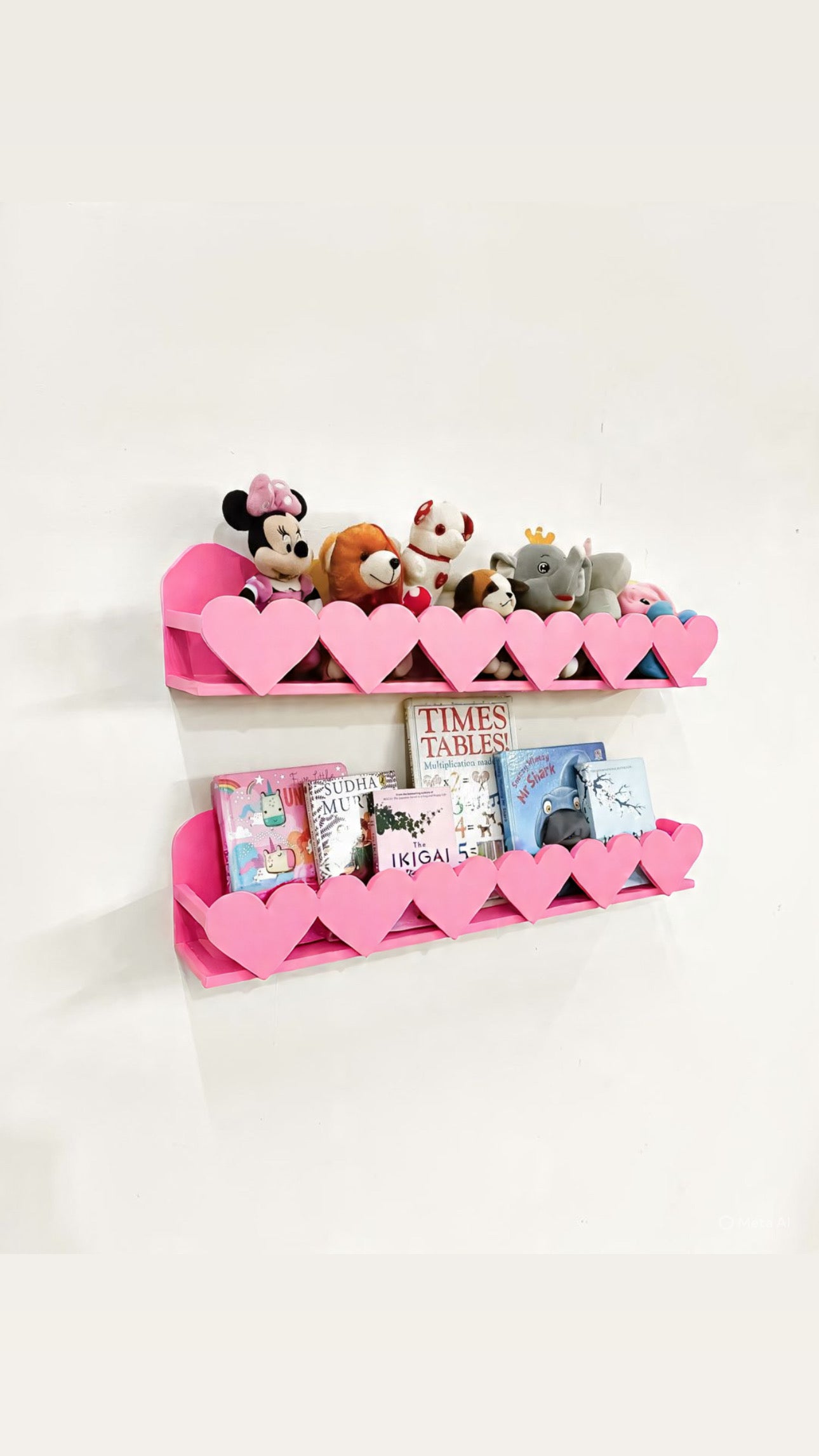 Wall Book Shelf | Bookshelf for kids | Toy storage ( Set of 2) | Hearts Shelf