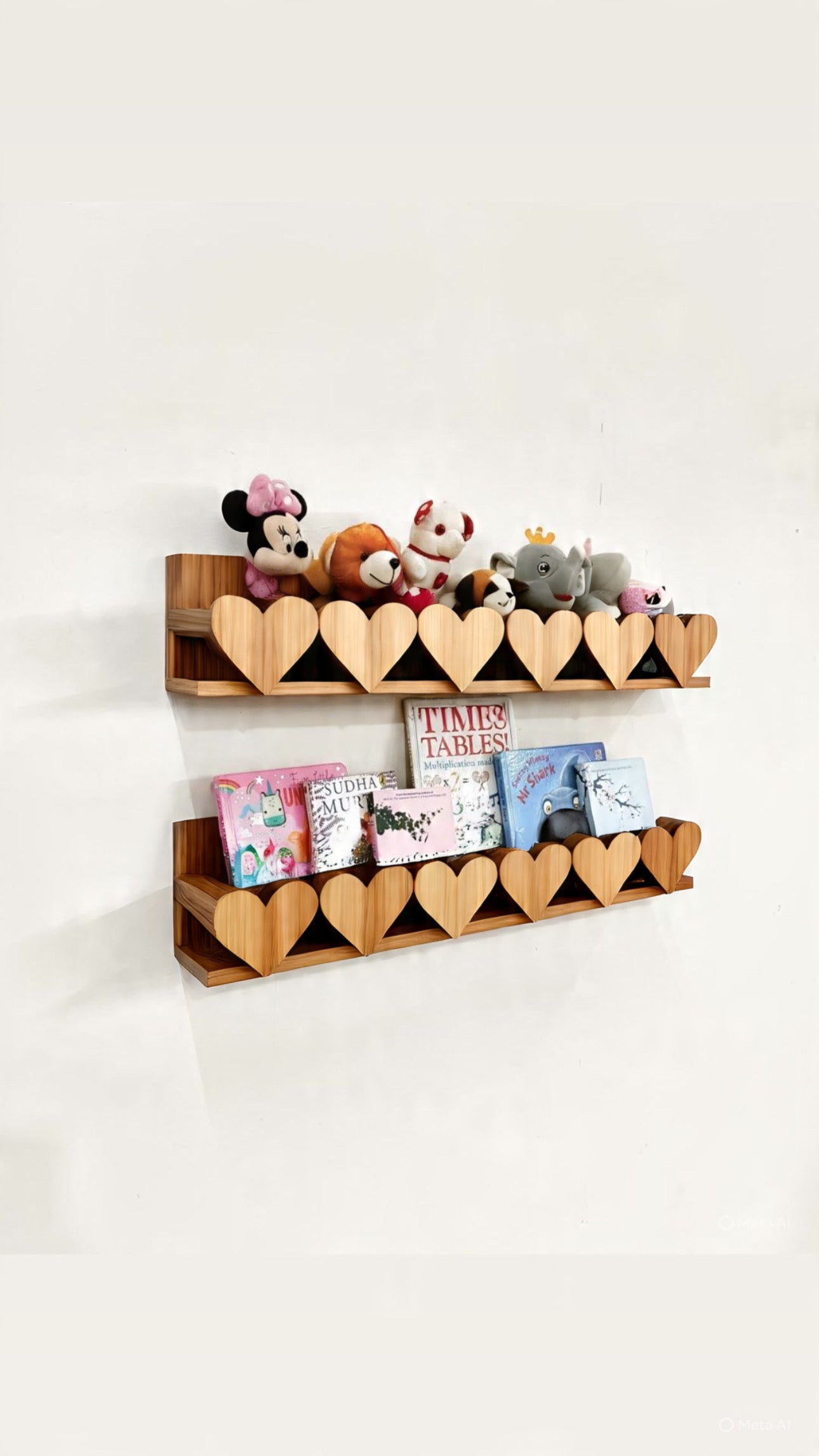 Wall Book Shelf | Bookshelf for kids | Toy storage ( Set of 2) | Hearts Shelf