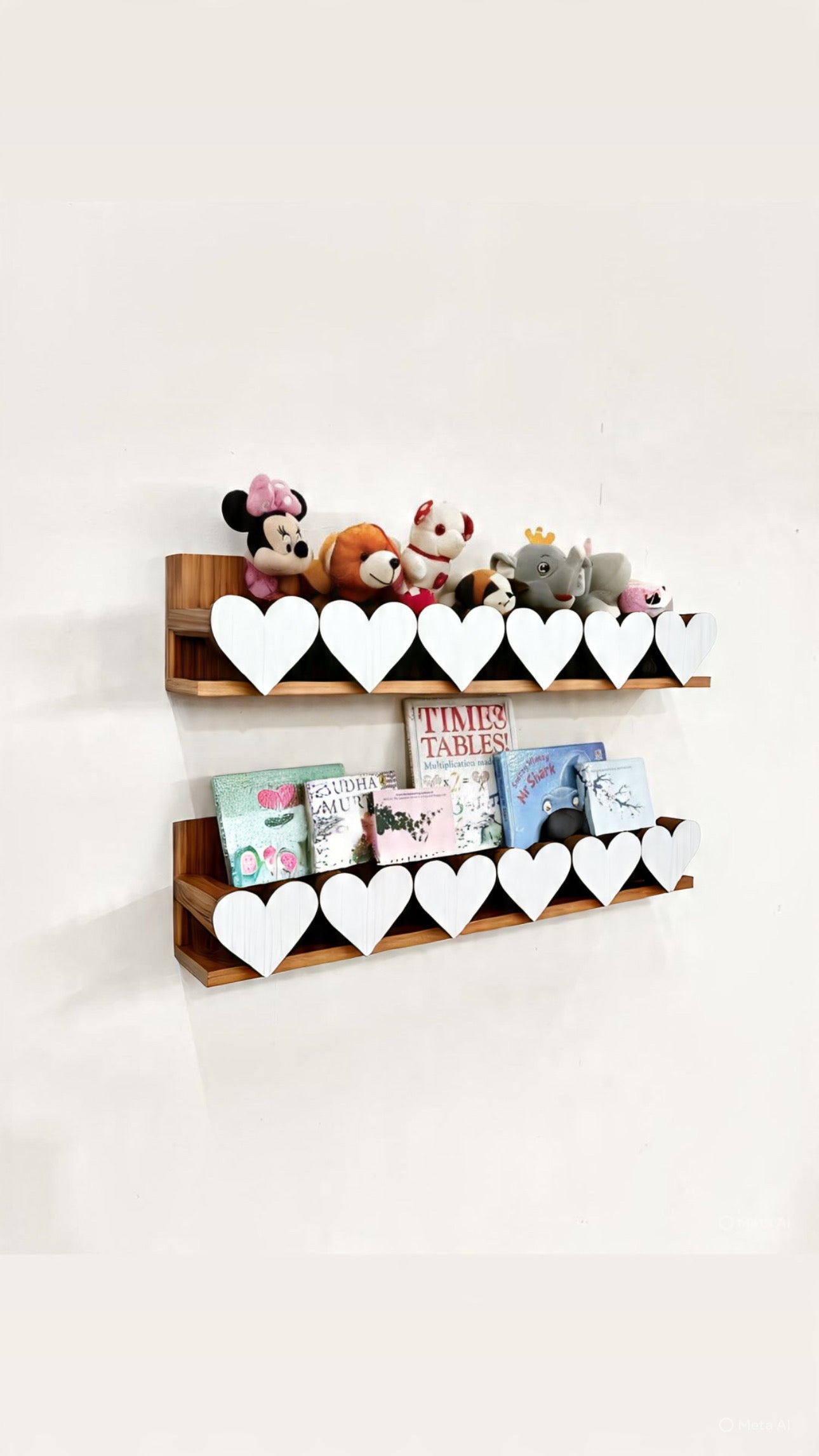 Wall Book Shelf | Bookshelf for kids | Toy storage ( Set of 2) | Hearts Shelf