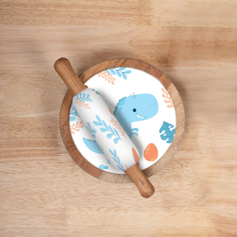 wooden roti roller for kids with dinsaur