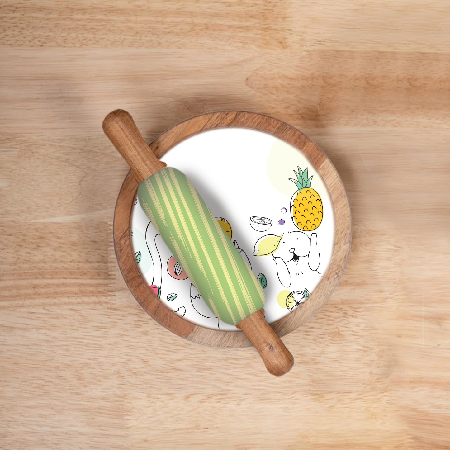 Mealtime - Animals Theme | Chakla Belan | Rolling Pin & Rolling Board | Montessori Knife | Cup | Knife and Chopping Board