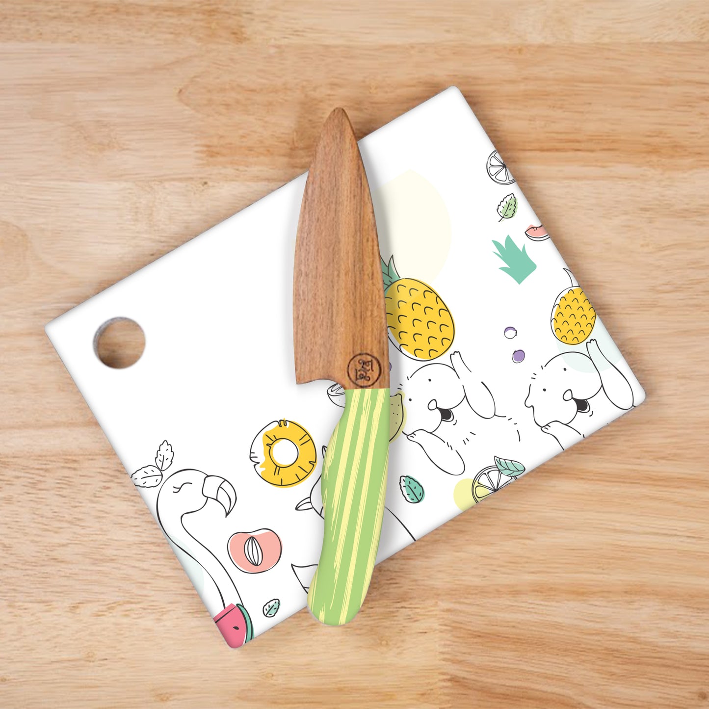 Mealtime - Animals Theme | Chakla Belan | Rolling Pin & Rolling Board | Montessori Knife | Cup | Knife and Chopping Board