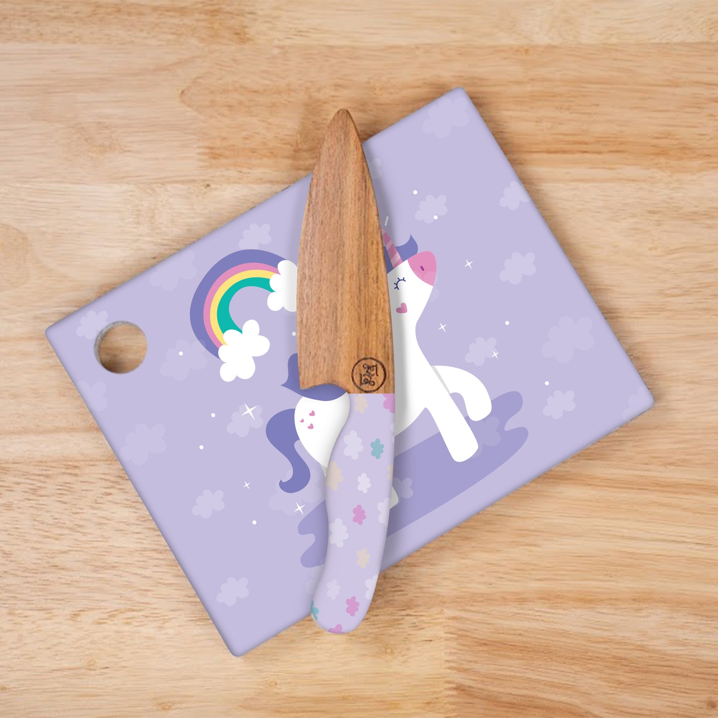 Mealtime - Unicorn Theme | Chakla Belan | Rolling Pin & Rolling Board | Montessori Knife | Cup | Knife and Chopping Board