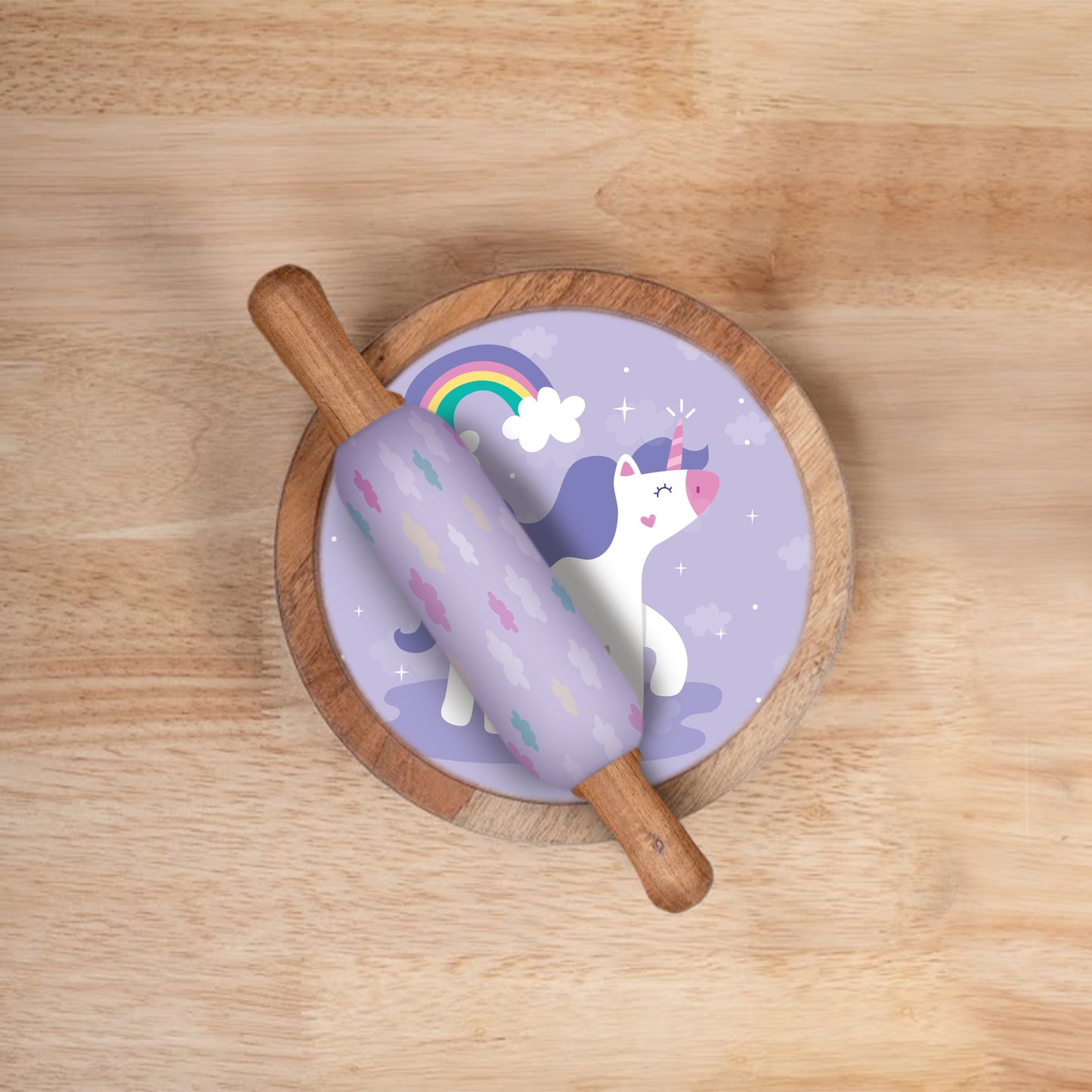 Mealtime - Unicorn Theme | Chakla Belan | Rolling Pin & Rolling Board | Montessori Knife | Cup | Knife and Chopping Board