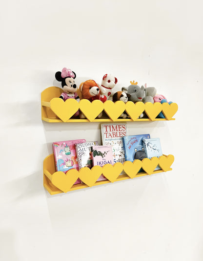 Wall Book Shelf | Bookshelf for kids | Toy storage ( Set of 2) | Hearts Shelf