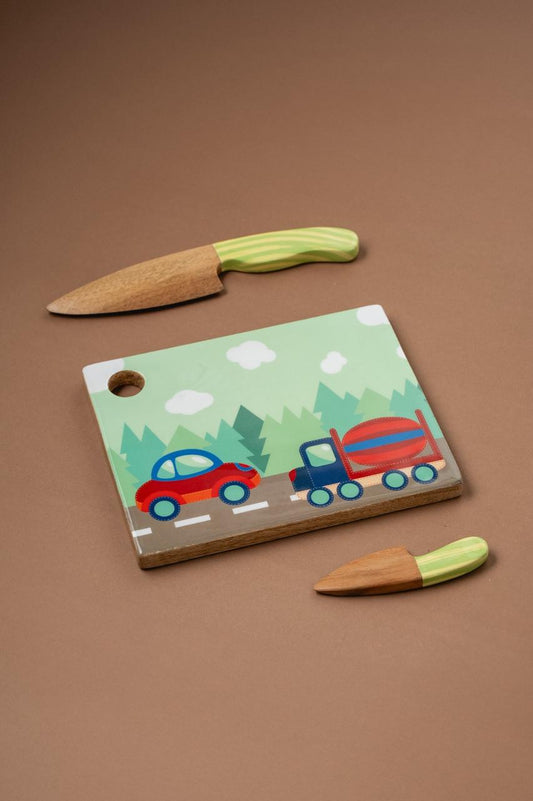 Mealtime - Car theme | Chakla Belan | Rolling Pin & Rolling Board | Montessori Knife | Cup | Knife and Chopping Board