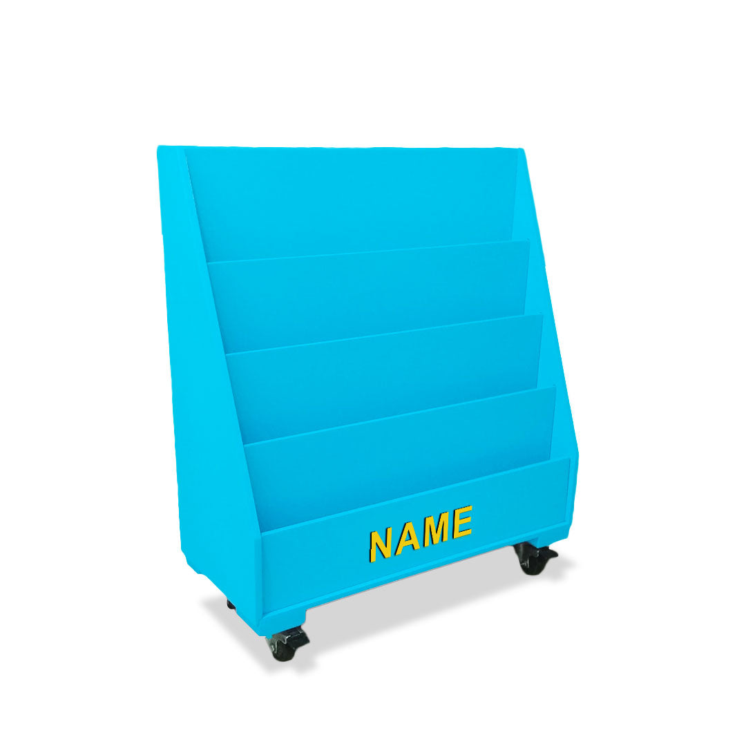 Aqua blue movable book shelf