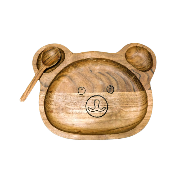 Bear Plate with spoon | Plates for kids | Mango wood Plate | Hassle free maintenance