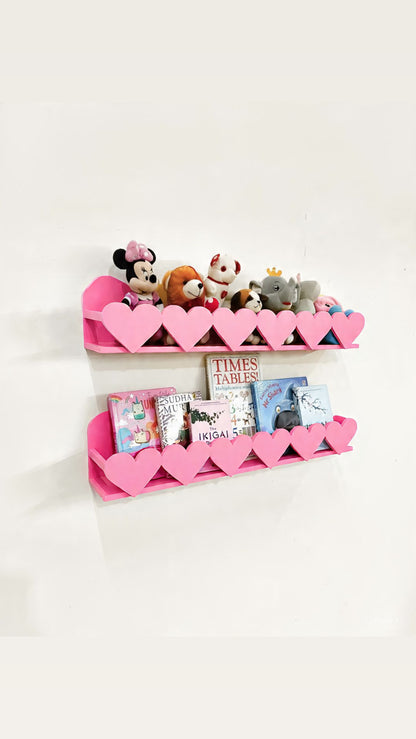 Wall Book Shelf | Bookshelf for kids | Toy storage ( Set of 2) | Hearts Shelf