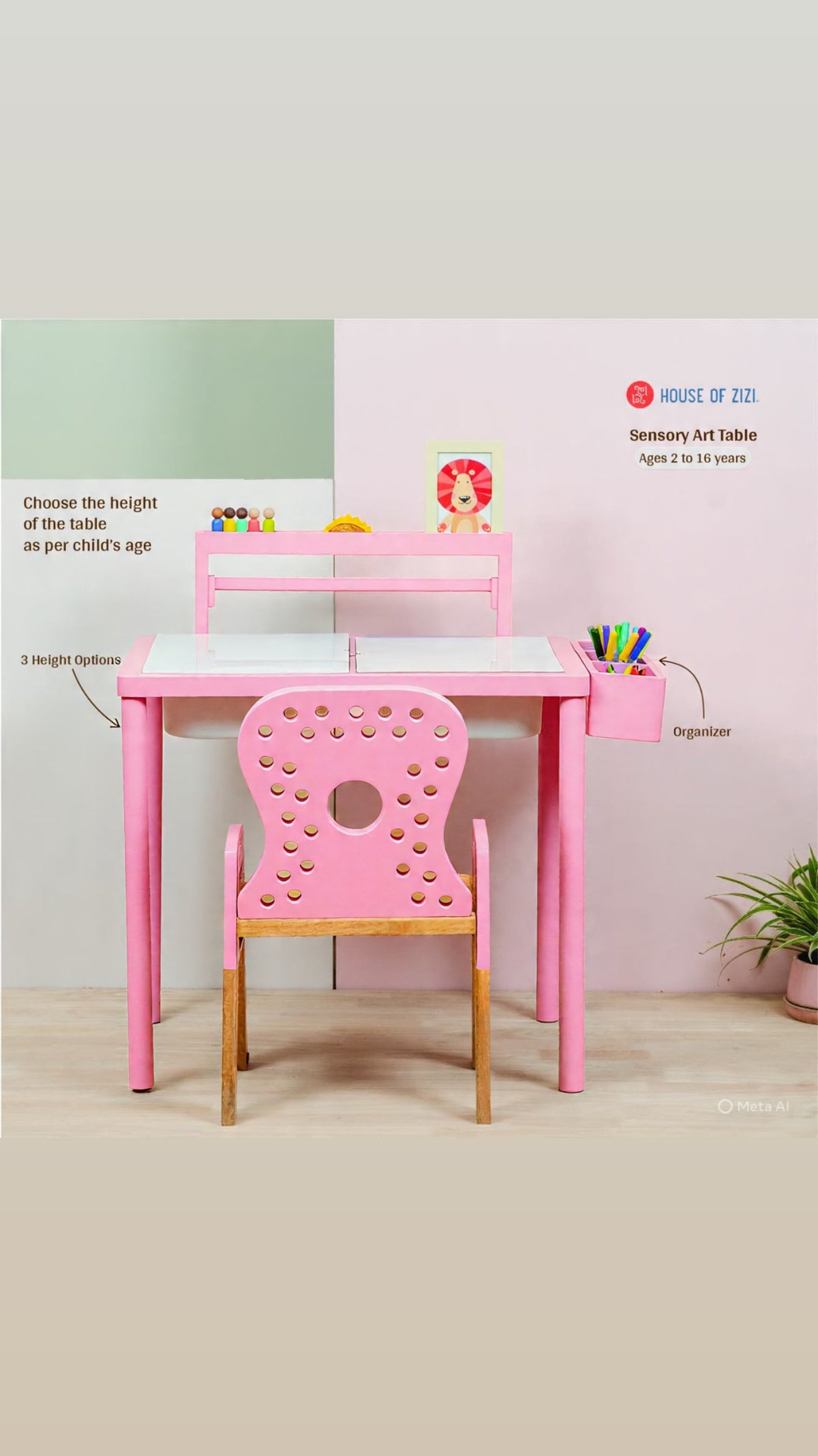Pink children's art table and chair