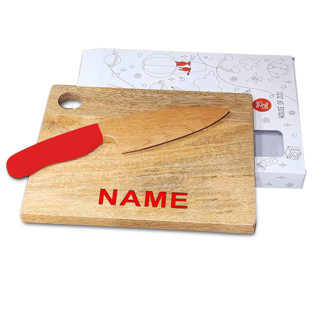 Red knife and chopping board