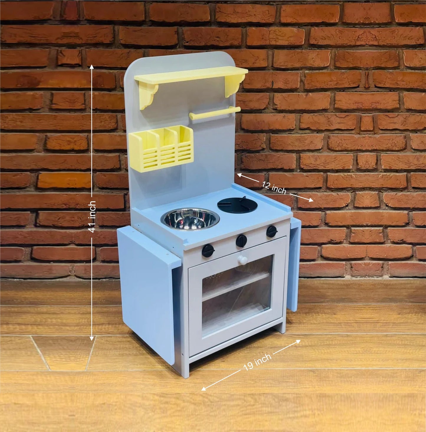 Wooden Kitchen (41 Inches ) with Extension Tables | Imaginative Play Kitchen | Age 3-12 years | Functional Kitchen for Toddlers