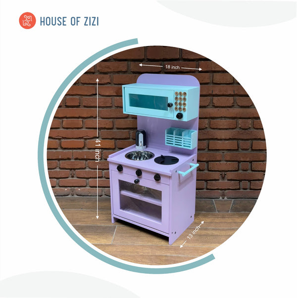 Wooden Play Kitchen with Microwave