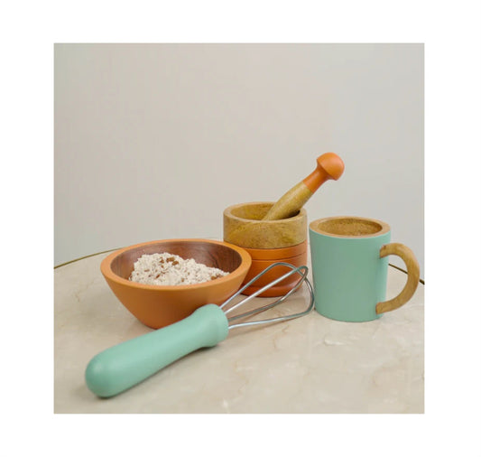 Toddler Combo 1 - Whisk, Wooden Mug, Mortar Pestle & Wooden Bowl