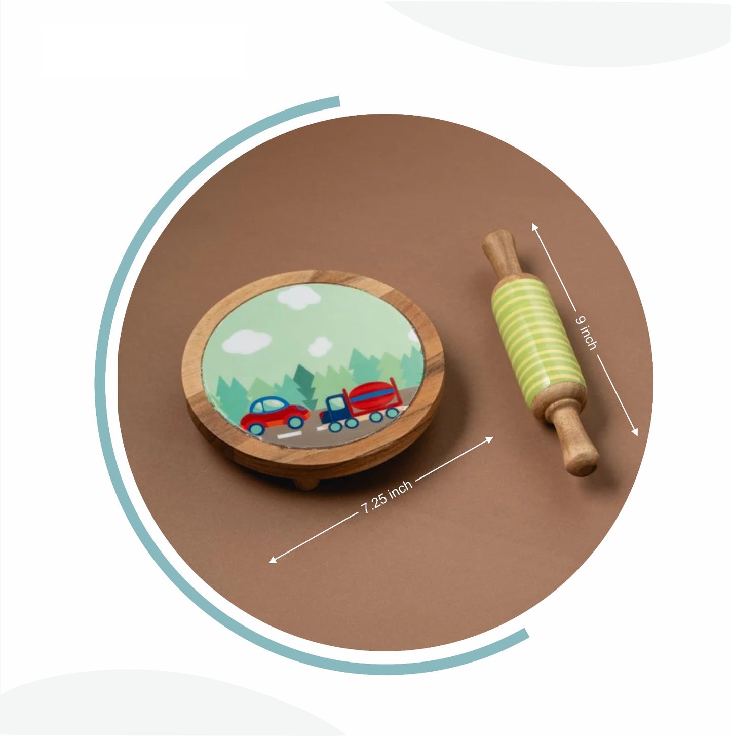 Mealtime - Car theme | Chakla Belan | Rolling Pin & Rolling Board | Montessori Knife | Cup | Knife and Chopping Board