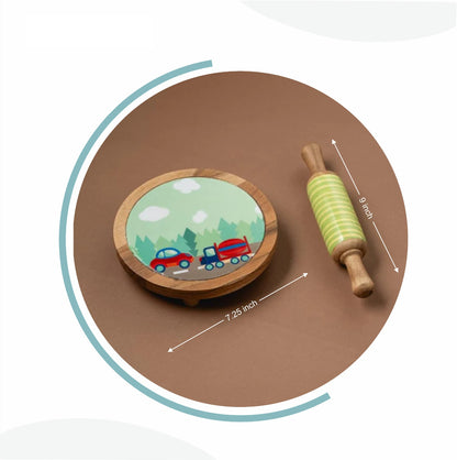 Mealtime - Car theme | Chakla Belan | Rolling Pin & Rolling Board | Montessori Knife | Cup | Knife and Chopping Board
