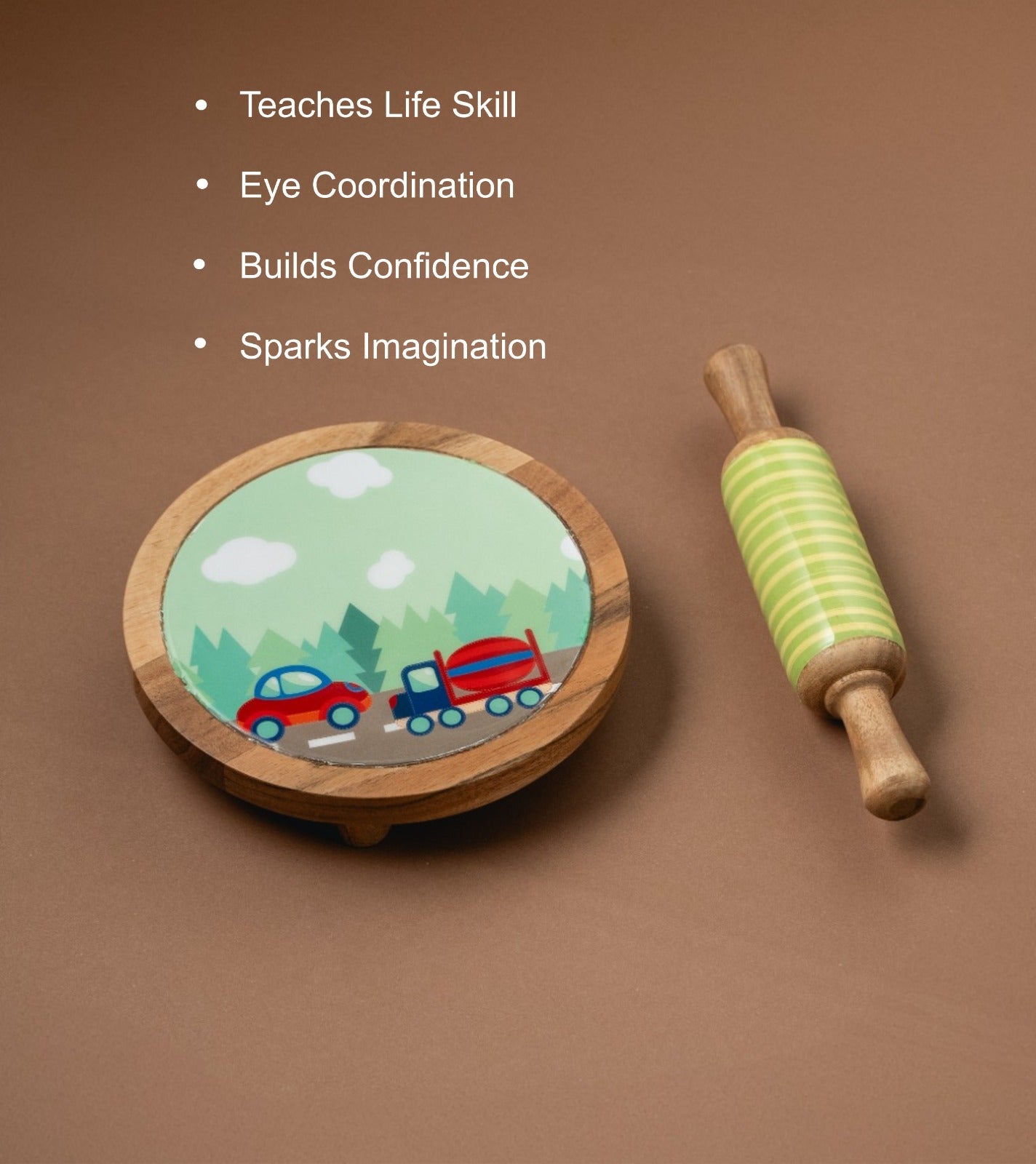Mealtime - Car theme | Chakla Belan | Rolling Pin & Rolling Board | Montessori Knife | Cup | Knife and Chopping Board