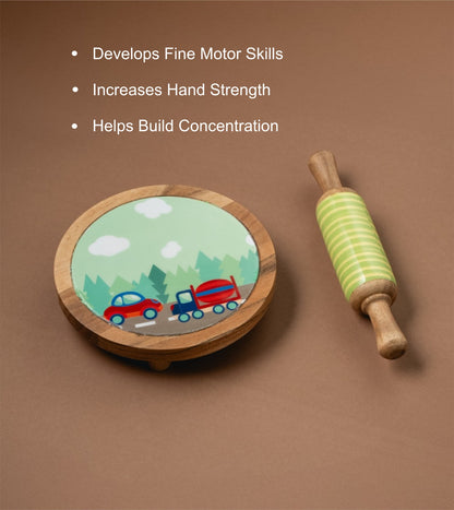 Mealtime - Car theme | Chakla Belan | Rolling Pin & Rolling Board | Montessori Knife | Cup | Knife and Chopping Board