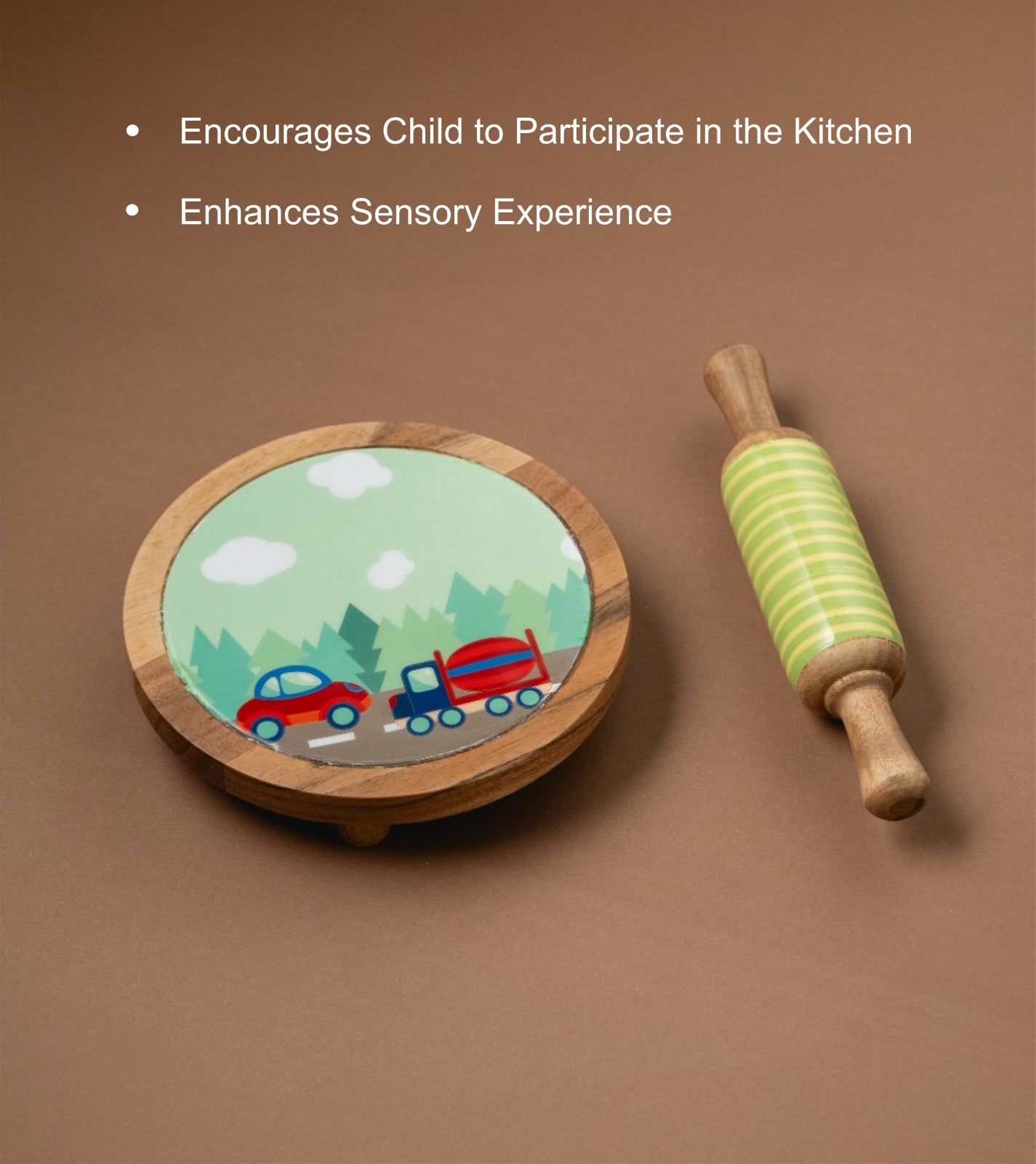 Mealtime - Car theme | Chakla Belan | Rolling Pin & Rolling Board | Montessori Knife | Cup | Knife and Chopping Board