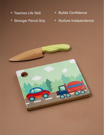Mealtime - Car theme | Chakla Belan | Rolling Pin & Rolling Board | Montessori Knife | Cup | Knife and Chopping Board