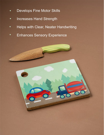 Mealtime - Car theme | Chakla Belan | Rolling Pin & Rolling Board | Montessori Knife | Cup | Knife and Chopping Board