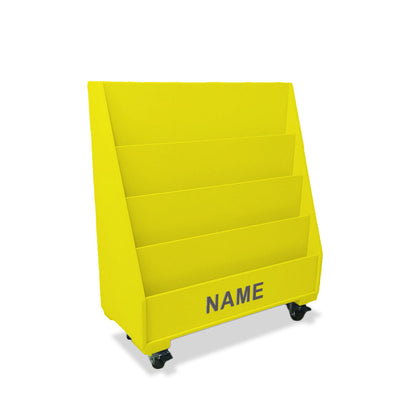 Yellow bookshelf with wheels