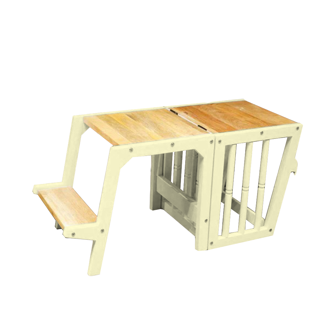 baby yellow-colored montessori learning tower foldable