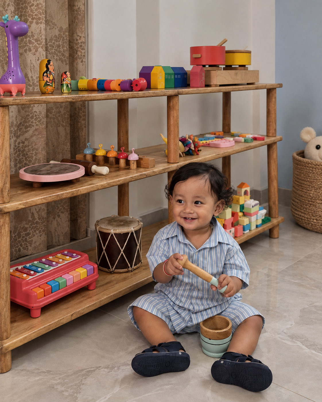 Extended Montessori Wooden Shelf