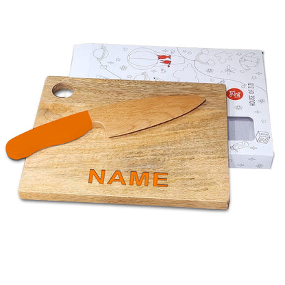 wooden cutting board and knife for child