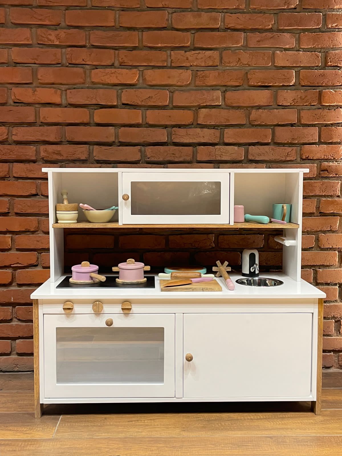 wooden kitchen set for pretend play