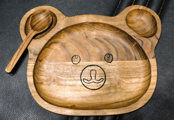 Bear Plate with spoon | Plates for kids | Mango wood Plate | Hassle free maintenance