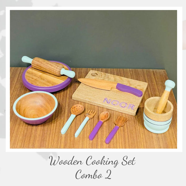 Wooden cooking set Combo 2  -  Cooking set + Mortar & Pestle Set + Montessori knife set