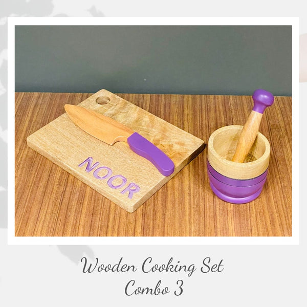 Wooden Cooking Set - Combo 3 - Montessori knife + Mortar & Pestle set - 2 Years- 10 Years | Kid Chef  | Kitchen Tools