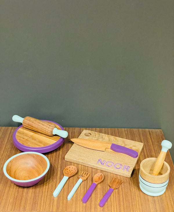 Wooden cooking set Combo 2  -  Cooking set + Mortar & Pestle Set + Montessori knife set
