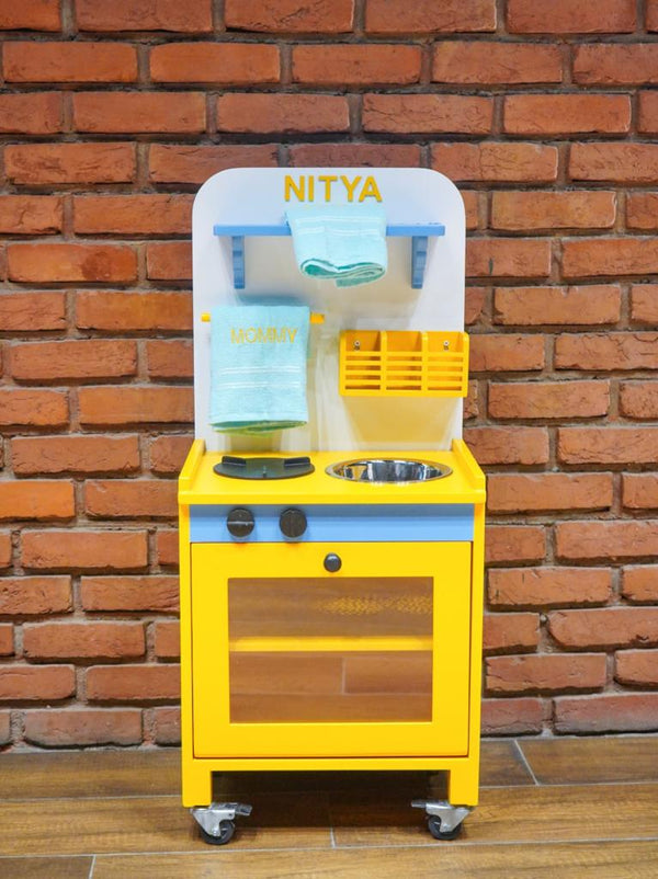 Wooden Play Kitchen with Wheels